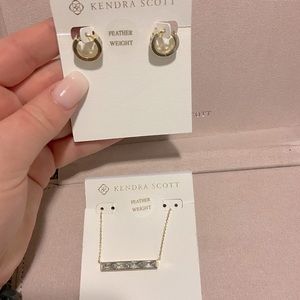 Kendra Scott Gold-White Crystal Jack Huggies and Necklace